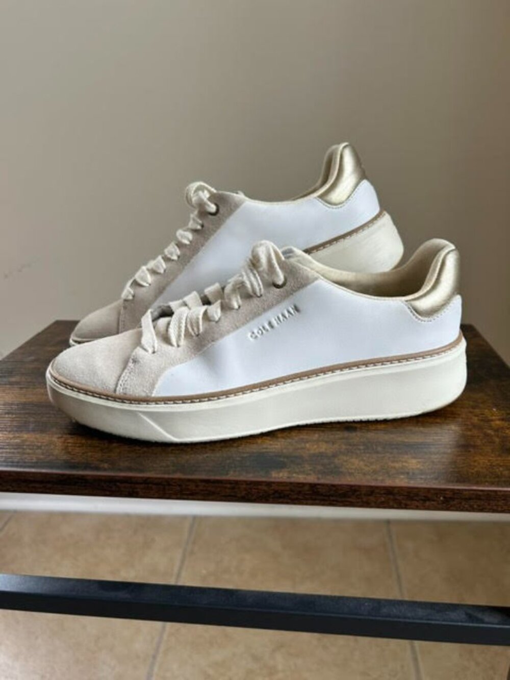 Cole Haan GrandPro Topspin Sneakers White Gold Leopard Size 8